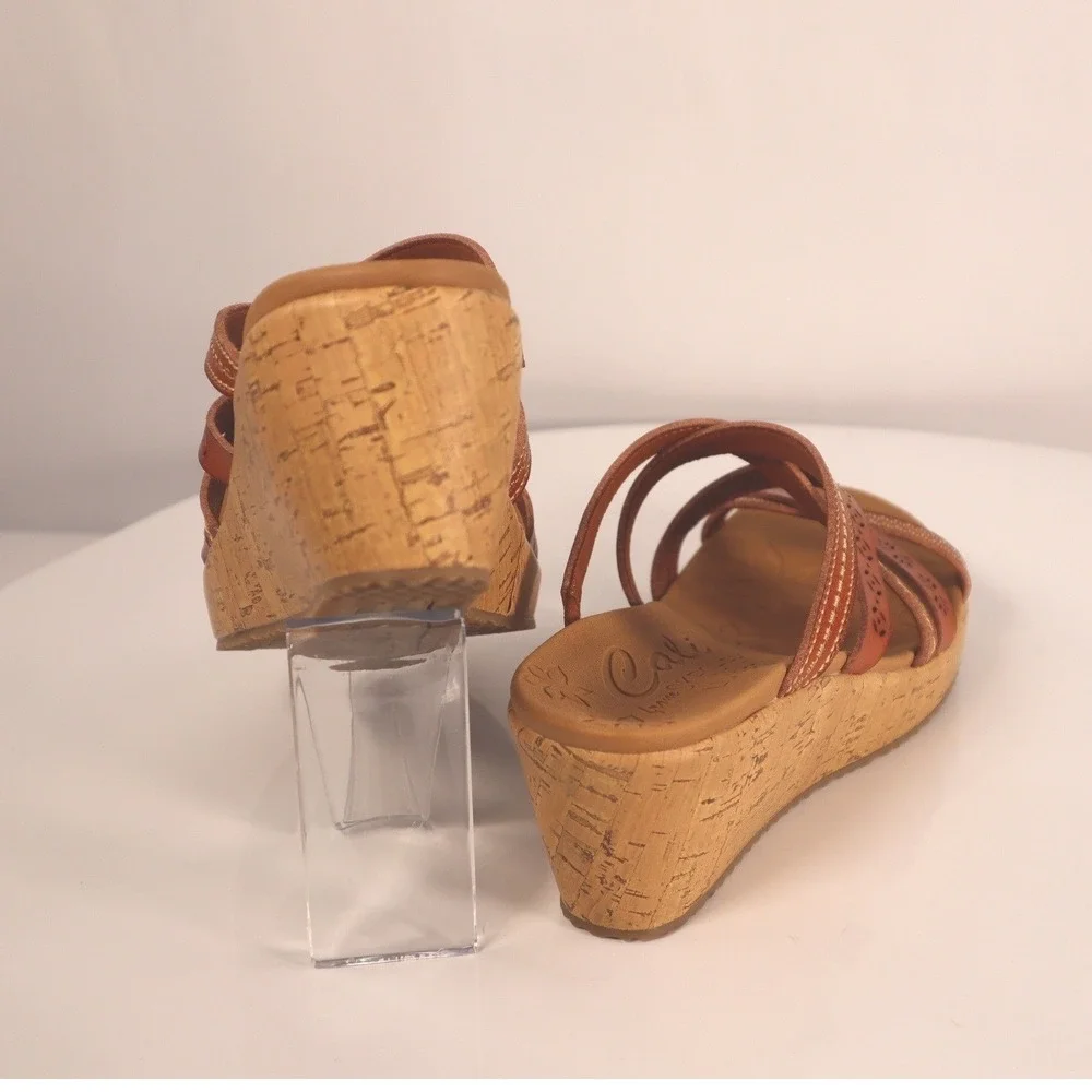 Skechers Cali Luxe Foam Wedge Sandals leather tangerine Size 7.5